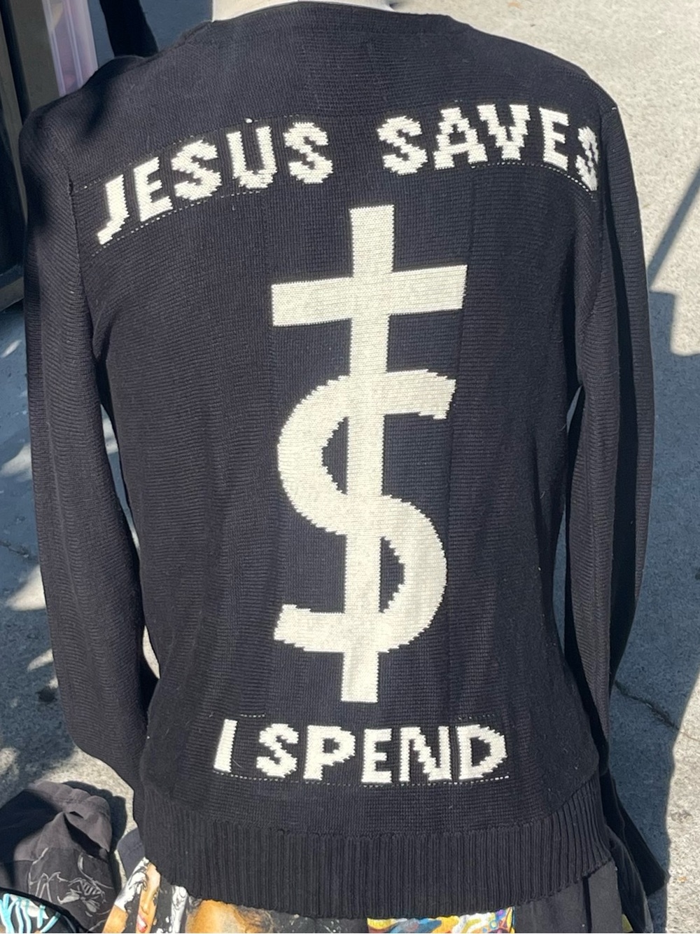 UNIF Jesus Saves I Spend Cardigan Sz LG EUC